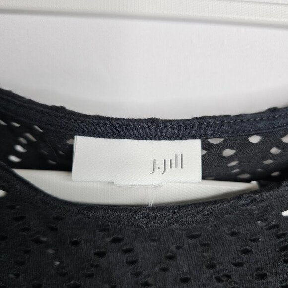J. Jill Top Blouse Perforated Short Sleeve BLACK size L Y2K 80's Retro Edgy Dark - Picture 4 of 5